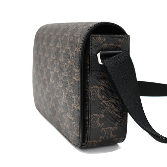 Celine Triomphe Flap Messenger Shoulder Bag Black Leather - Picture 2 of 9